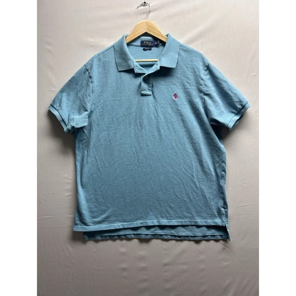 Polo Ralph Lauren Men’s XXL Custom Fit Soft Blue With Pink Pony Polo Shirt